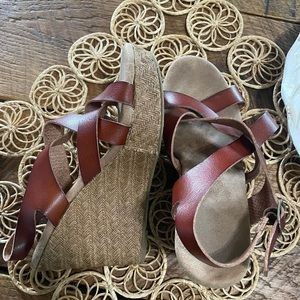Brown leather wedge sandal
